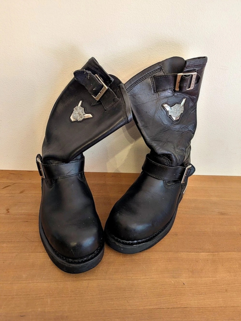 Harley Davidson Black Leather Motorcycle Biker Boots Women’s Size 7 Buckle